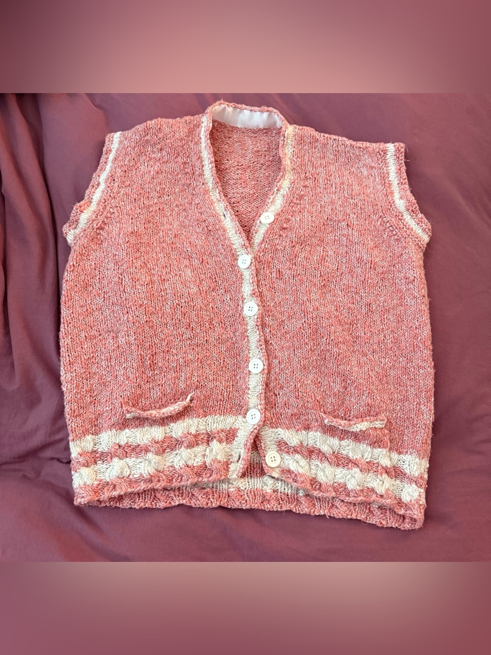 Pink Knit Button-Up Sweater Vest